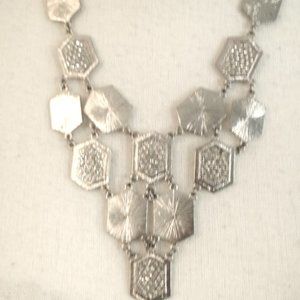 Pink Lemonade Silver Tone and Flat Crystals Interlocked Pieces 6 Sided  Necklace